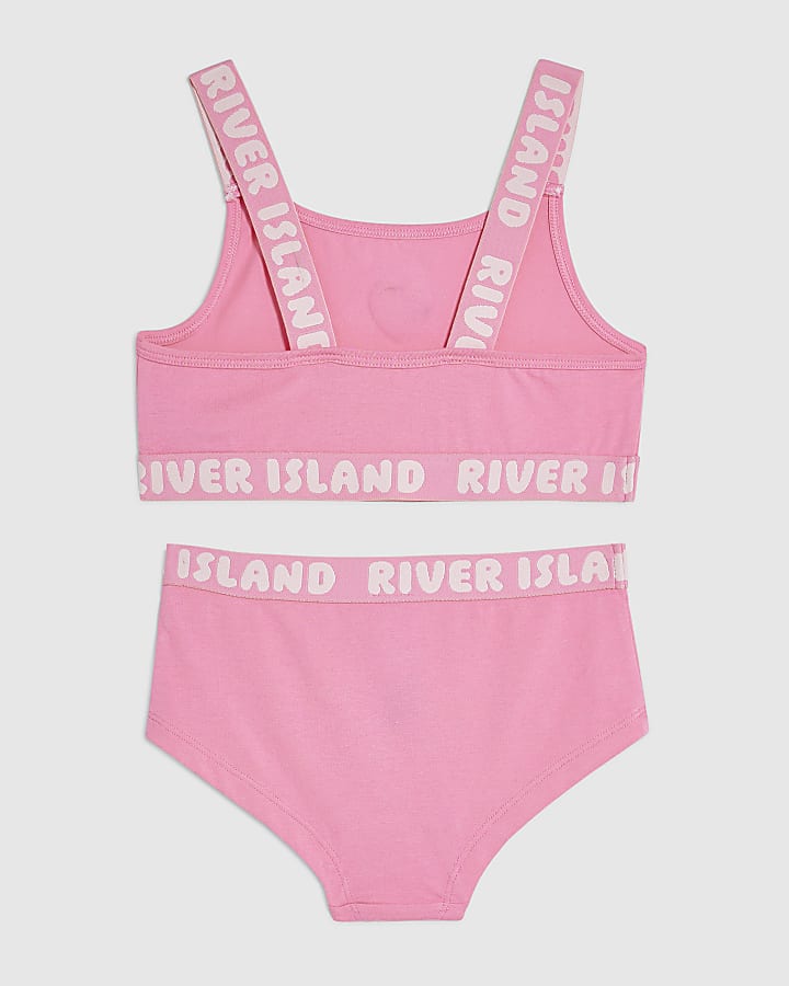Girls Pink Strappy Crop Top And Brief Set