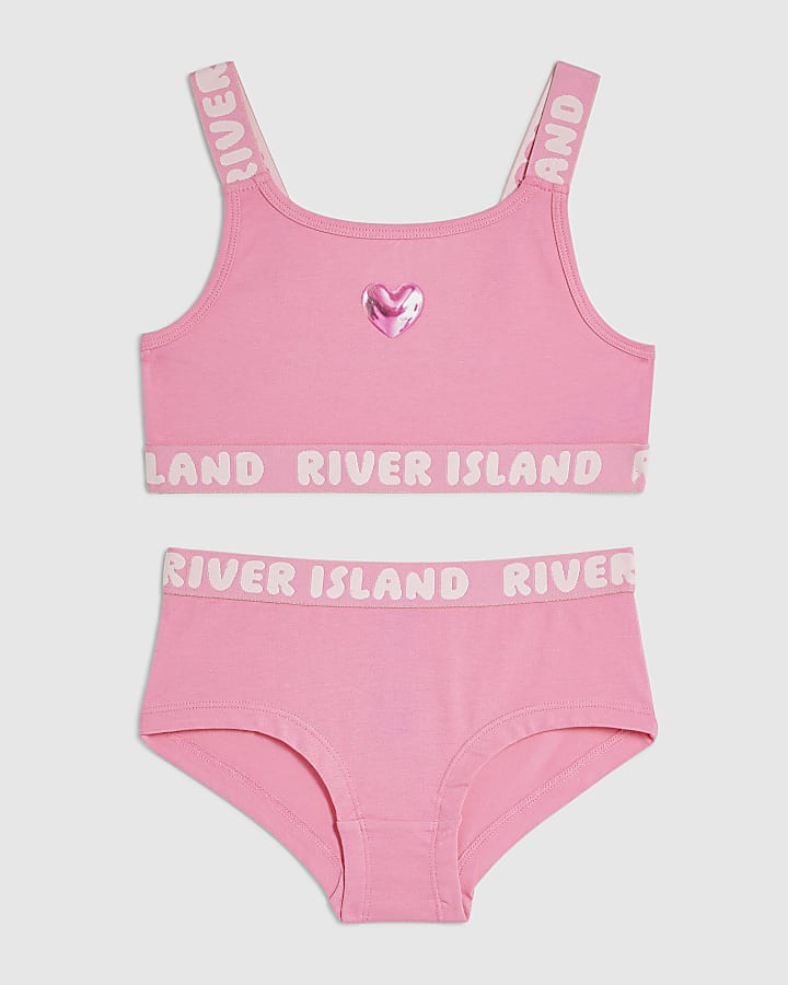 Girls Pink Strappy Crop Top And Brief Set