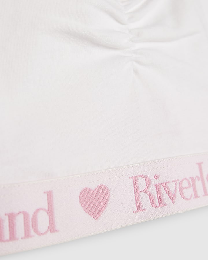 Girls White Ruched Crop Top And Brief Set