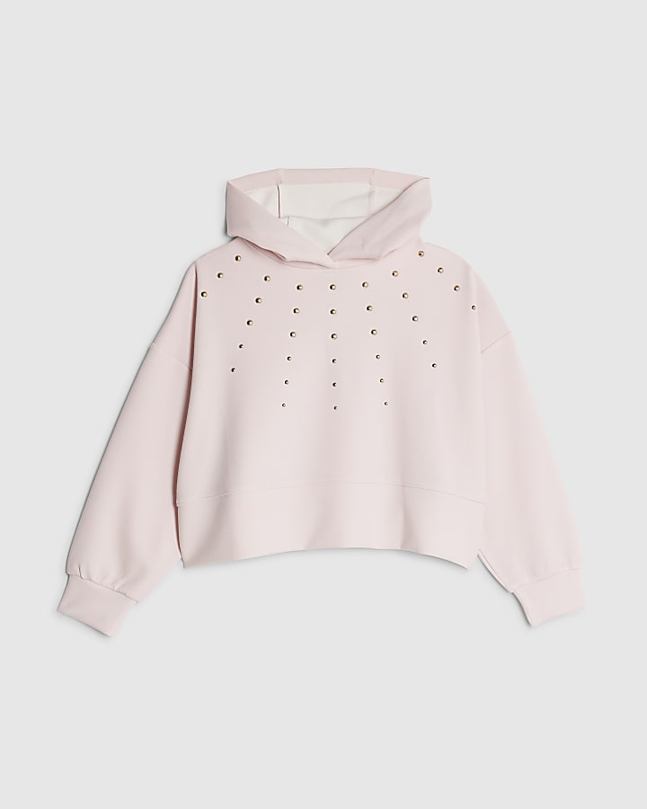 Girls Pink Studded Hoodie