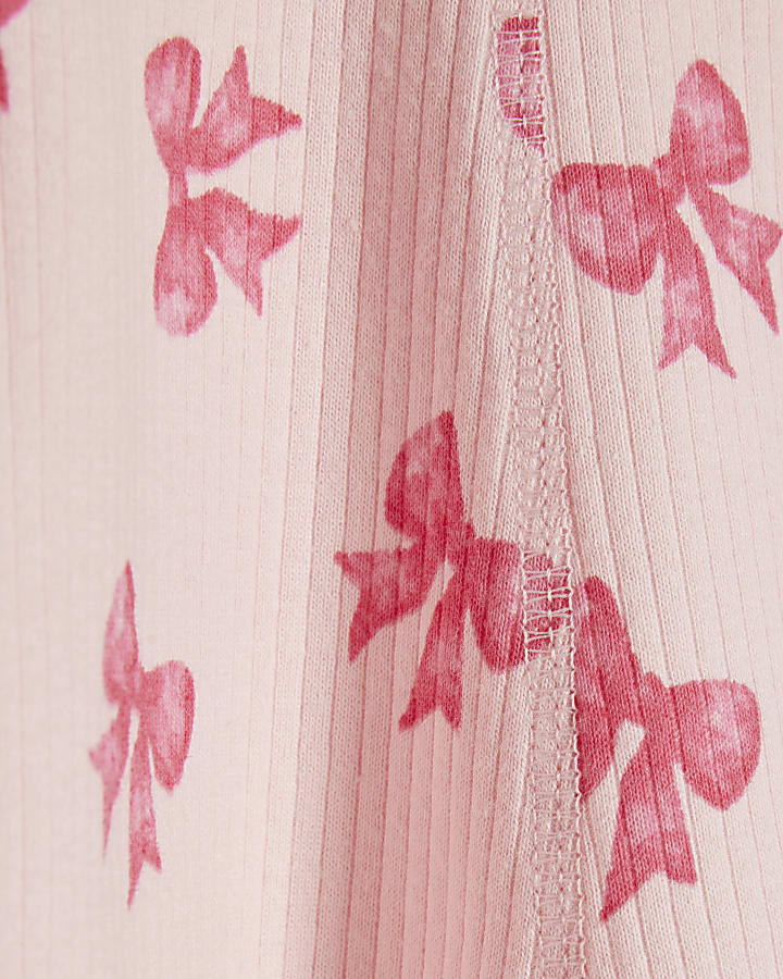 Baby Girls Pink Bow Print Ribbed Dress