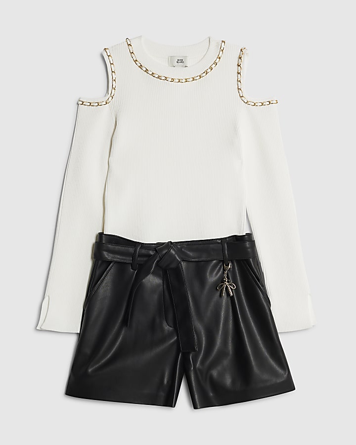 Girls White Chain Top Set