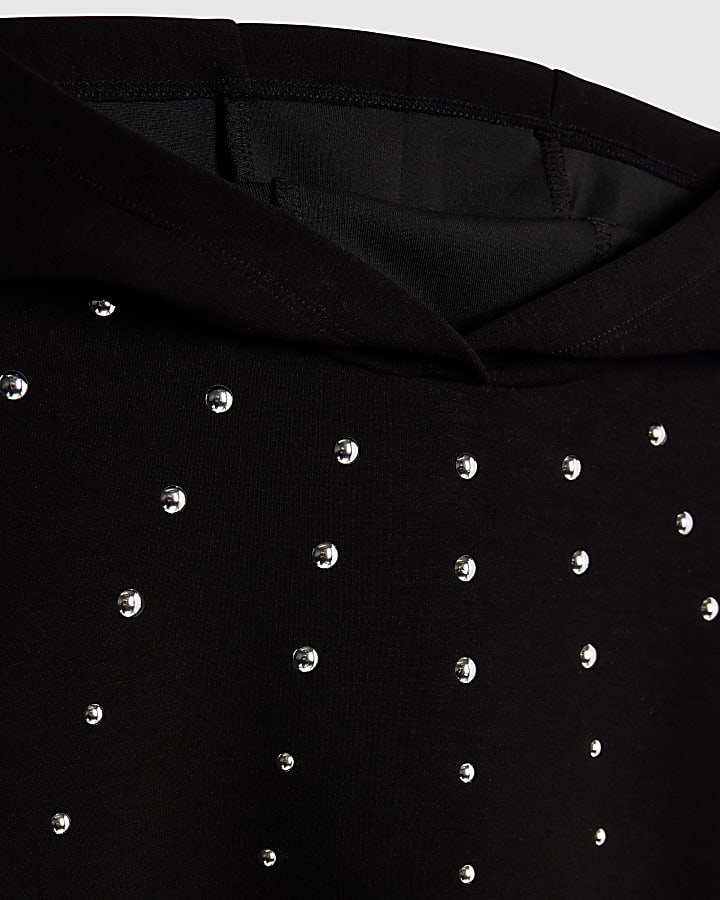 Girls Black Studded Hoodie