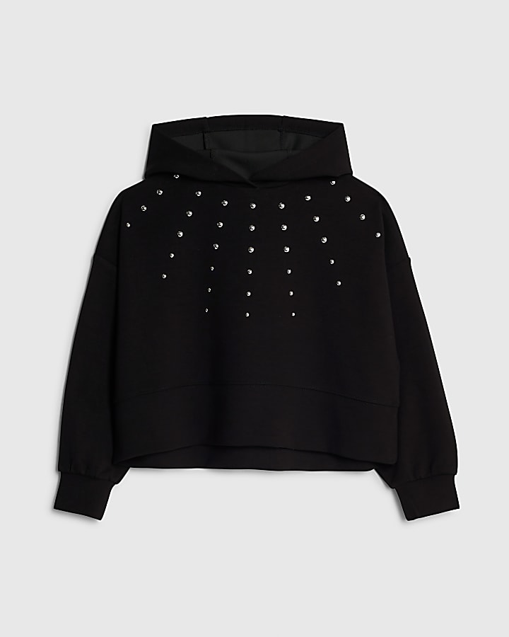 Girls Black Studded Hoodie