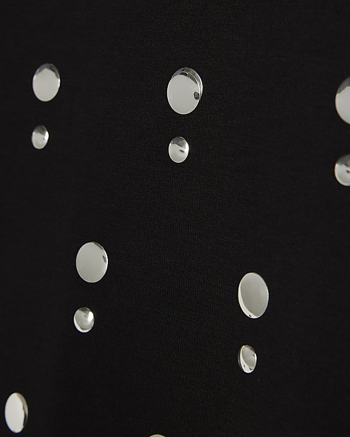 Girls Black Studded T-Shirt