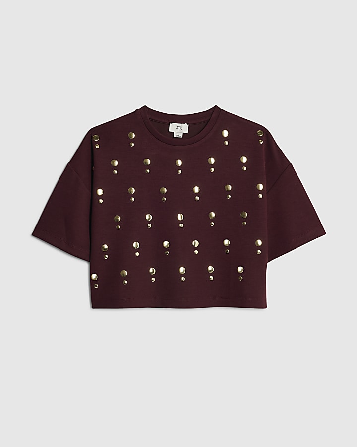 Girls Red Studded T-Shirt