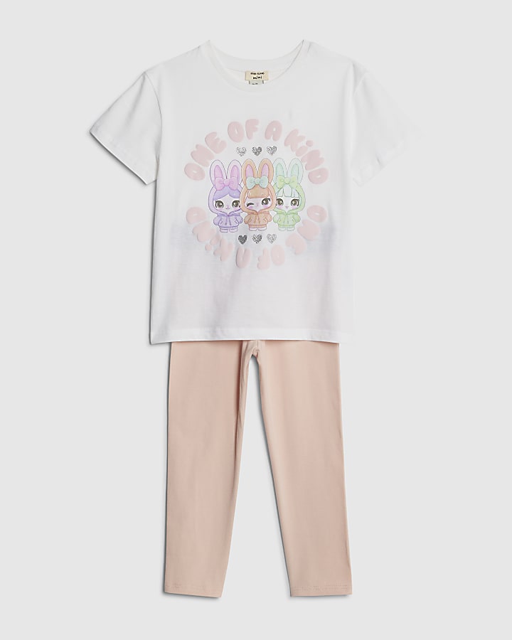Mini Girls White One Of Kind Doll T-Shirt Set