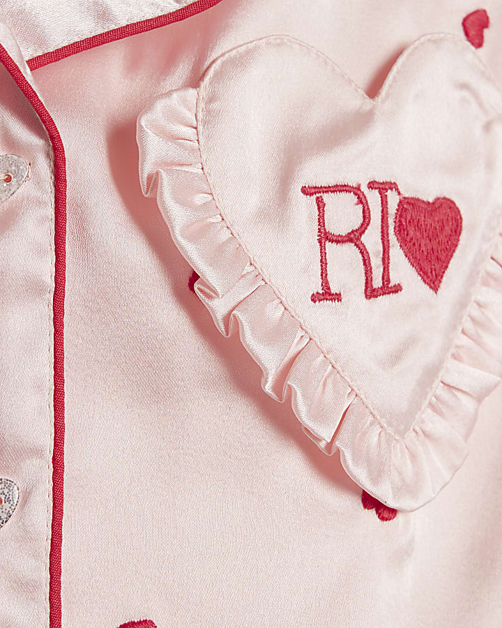 Mini Girls Pink Heart Satin Pyjamas