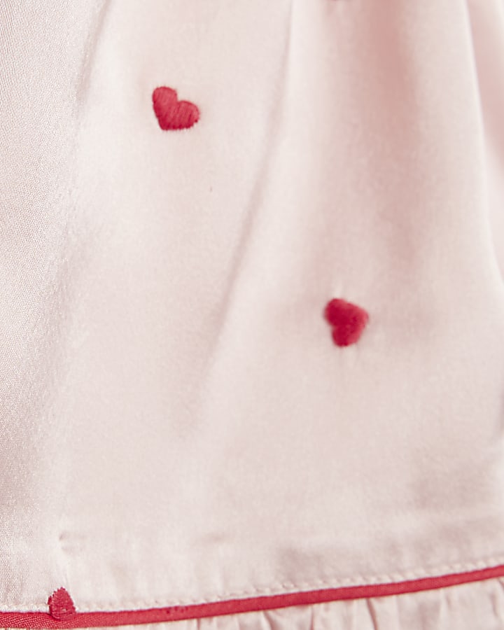 Mini Girls Pink Heart Satin Pyjamas