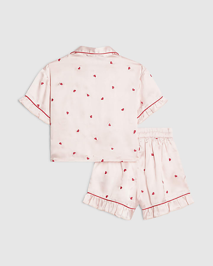Mini Girls Pink Heart Satin Pyjamas