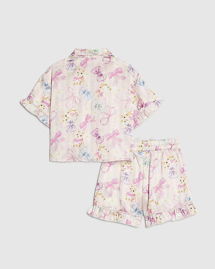 Mini Girls Pink Easter Stripe Satin Pyjamas