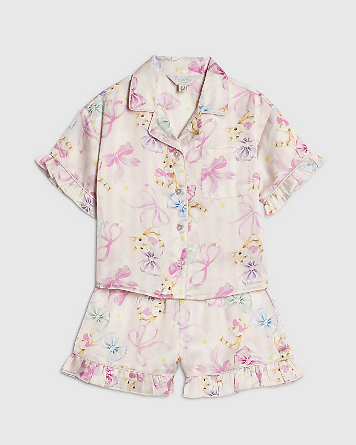 Mini Girls Pink Easter Stripe Satin Pyjamas