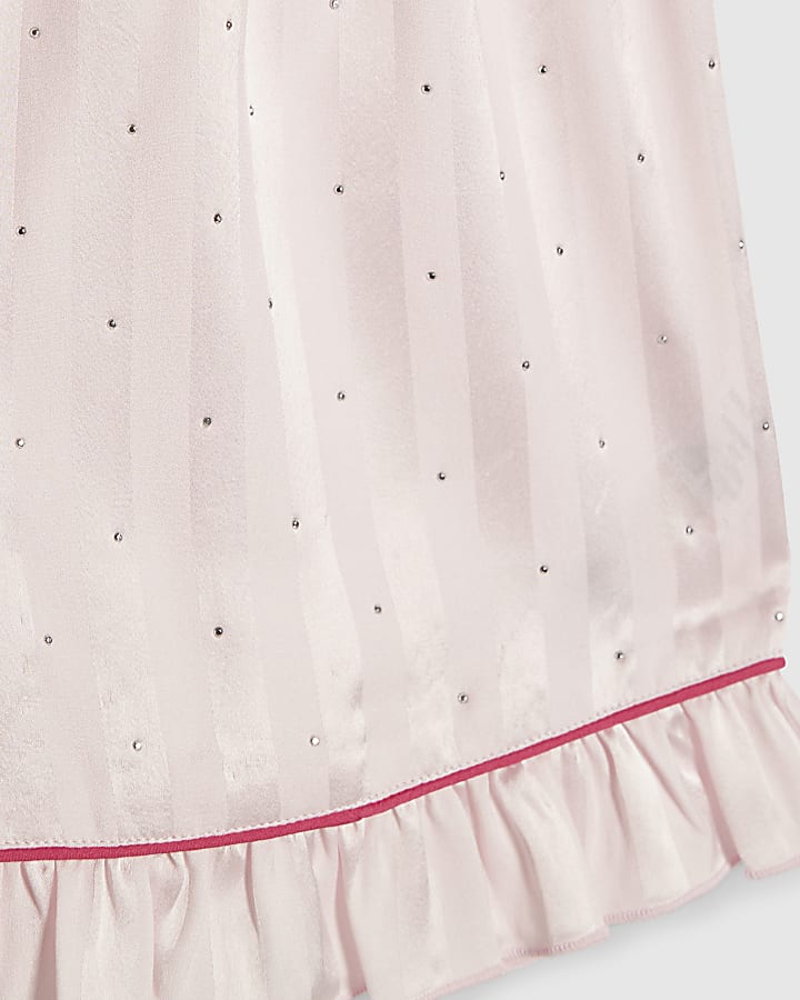 Girls Pink Hotfix Satin Pyjamas Set