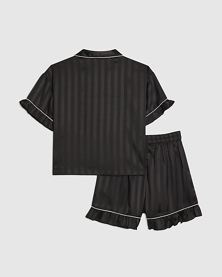 Girls Black Embellished Satin Pyjamas