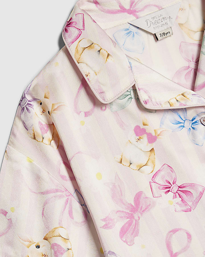 Girls Pink Easter Stripe Satin Pyjamas