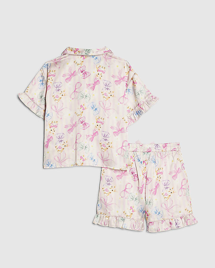 Girls Pink Easter Stripe Satin Pyjamas