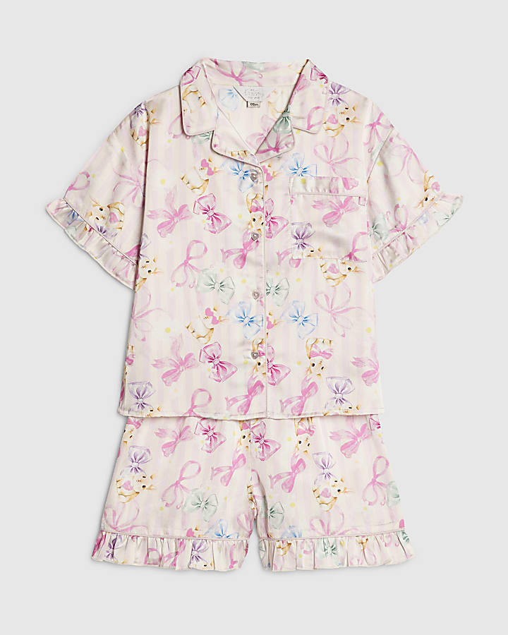 Girls Pink Easter Stripe Satin Pyjamas