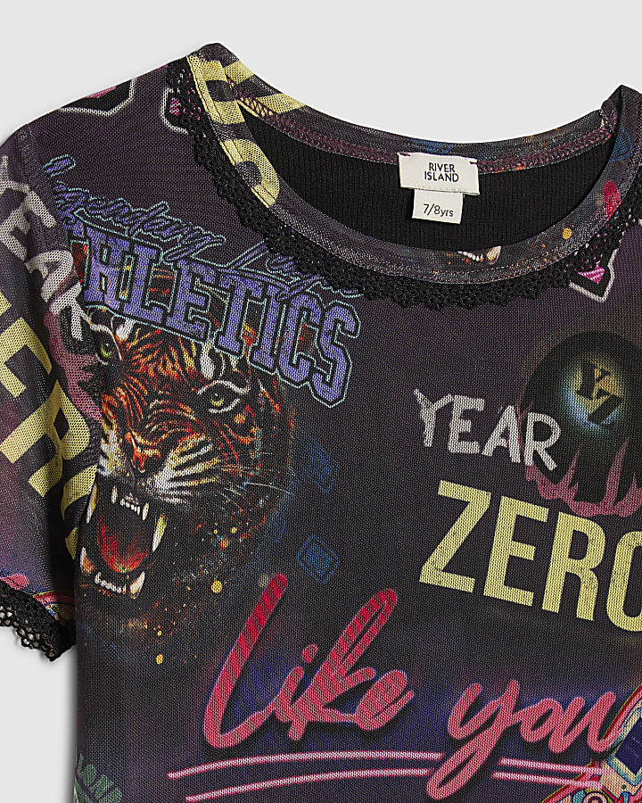 Girls Year Zero Pink Mesh Print Skirt Set