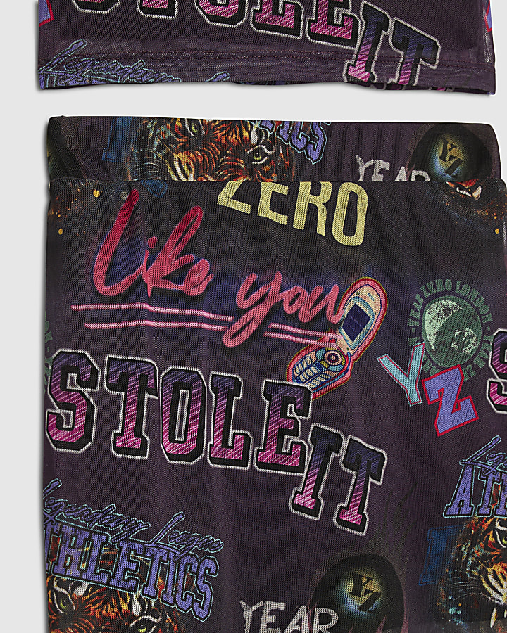 Girls Year Zero Pink Mesh Print Skirt Set