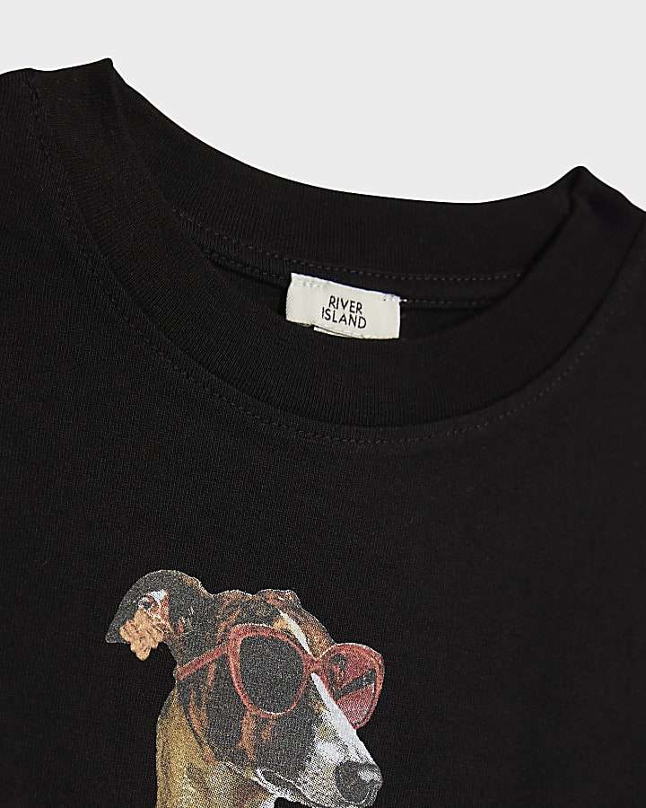 Girls Black Icon Dog Crop Top