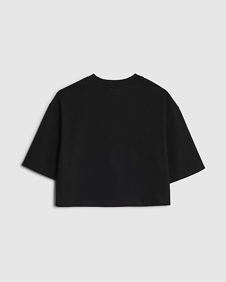 Girls Black Icon Dog Crop Top