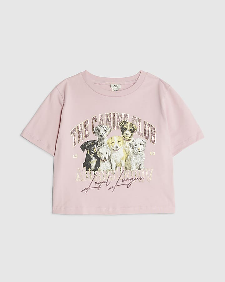 Girls Pink Canine Club Dog Crop Top