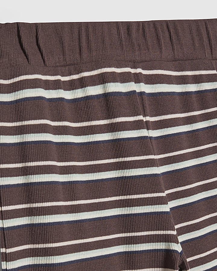 Girls Brown Stripe Wide Leg Trousers