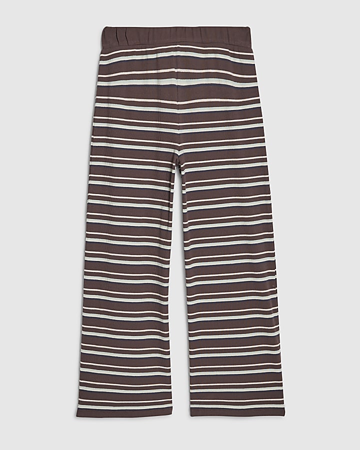 Girls Brown Stripe Wide Leg Trousers