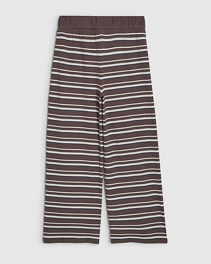 Girls Brown Stripe Wide Leg Trousers