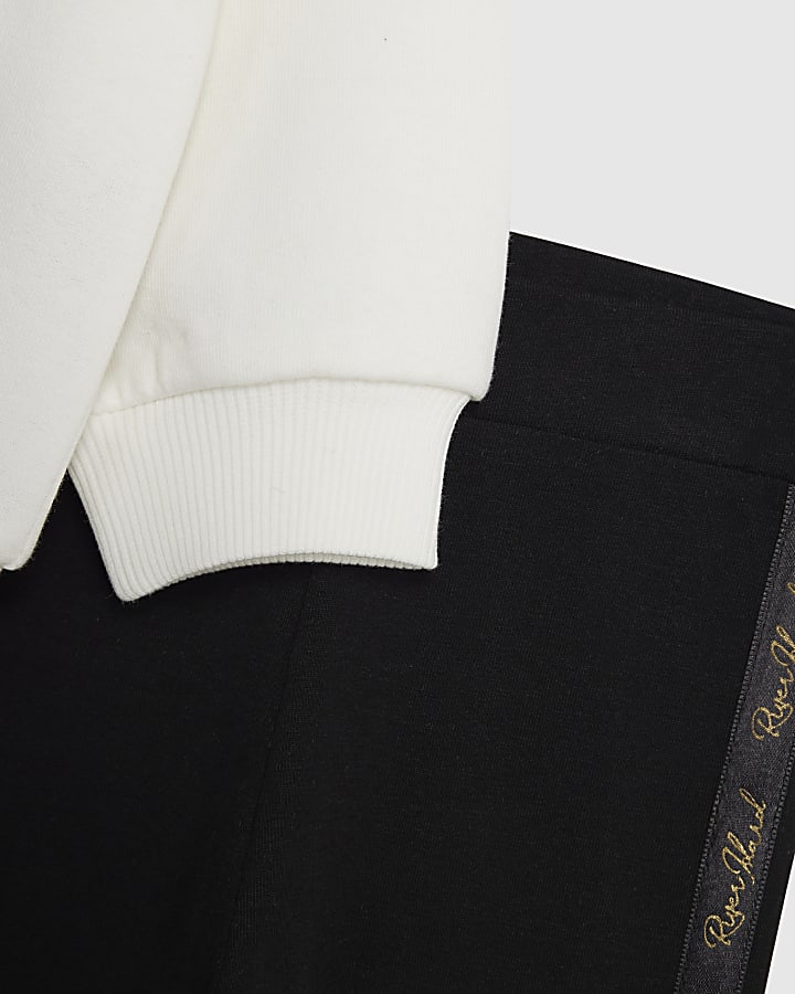 Mini Girls Cream Satin Bow Sweatshirt Set