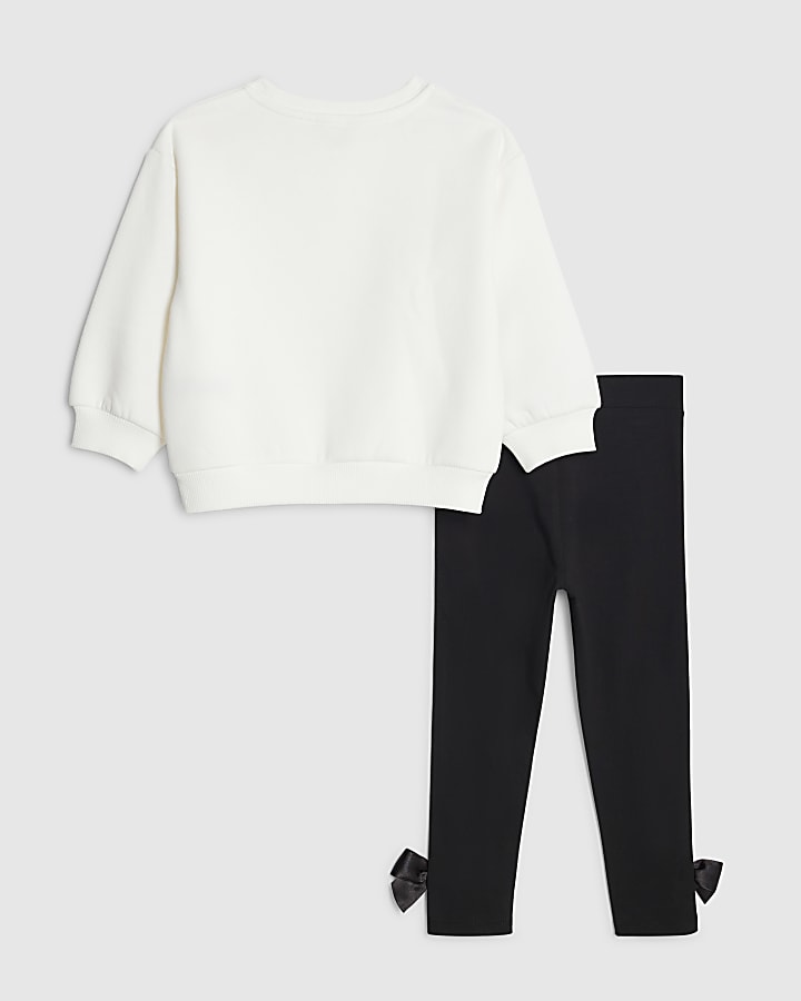 Mini Girls Cream Satin Bow Sweatshirt Set