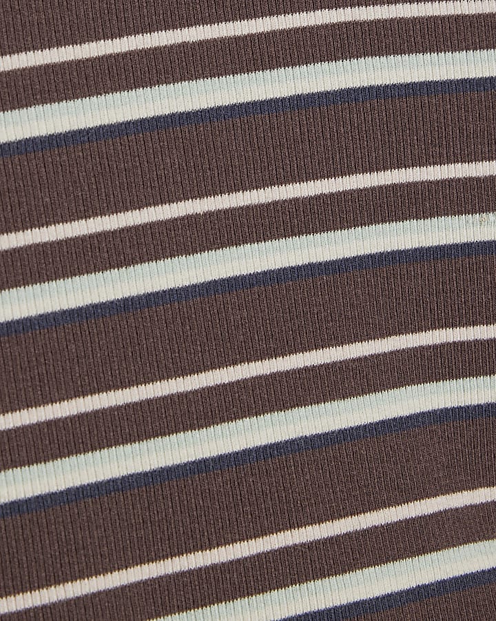 Girls Brown Stripe Cold Shoulder Top