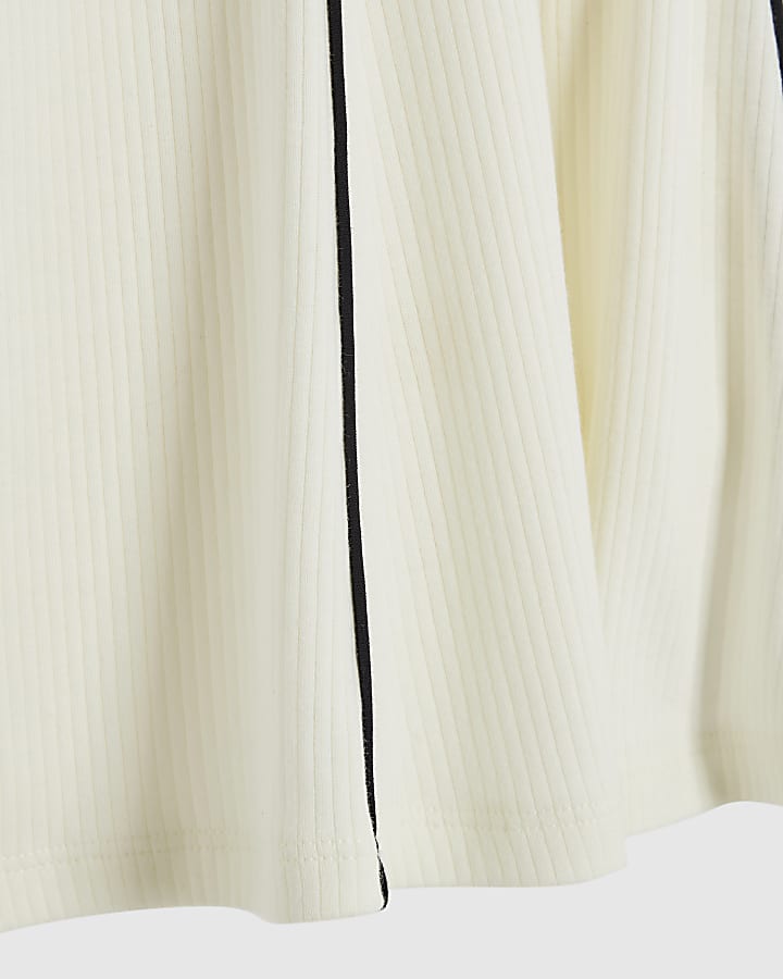 Mini Girls Cream Ribbed Zip Polo Dress