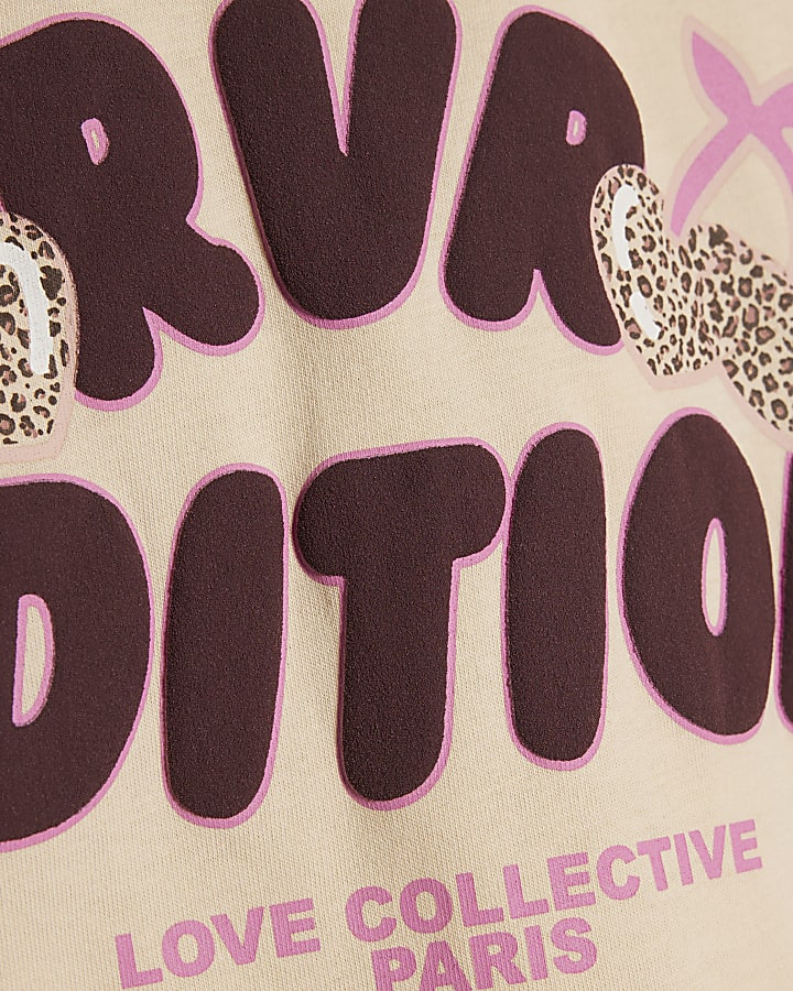 Girls Beige RVR Edition Boyfriend Fit T-shirt