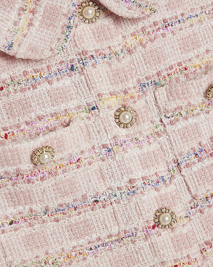 Girls Pink Boucle Skirt Set