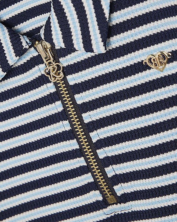 Girls Blue Stripe Polo Shirt And Skirt Set