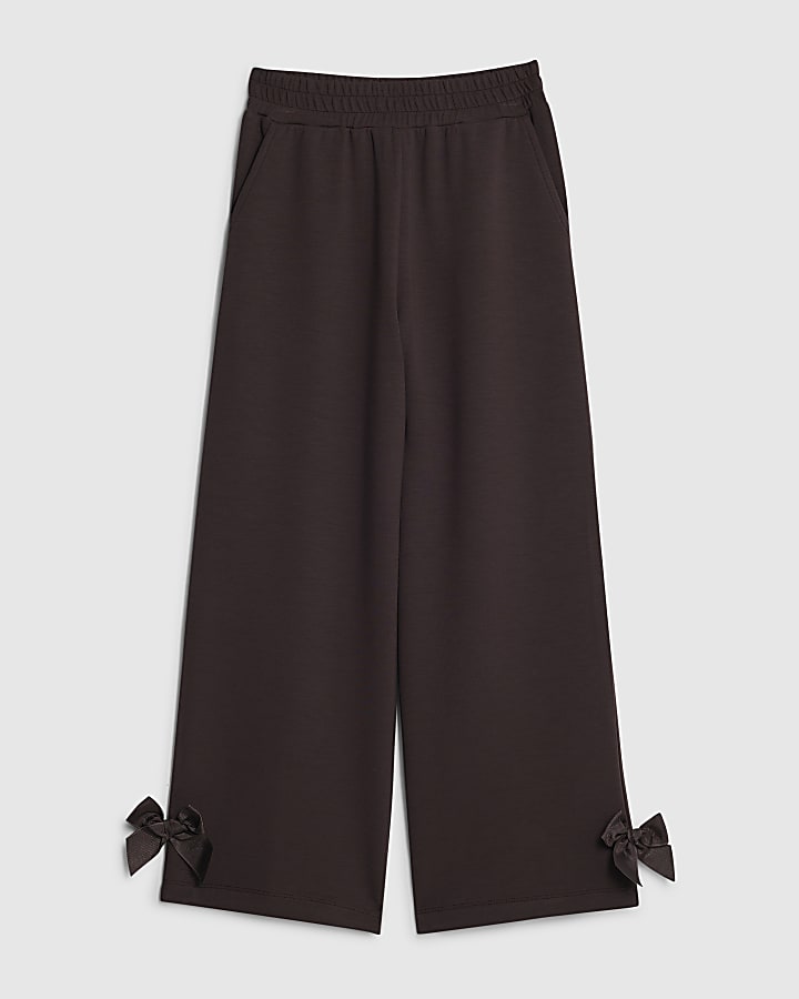 Girls Brown Wide Leg Bow Trousers