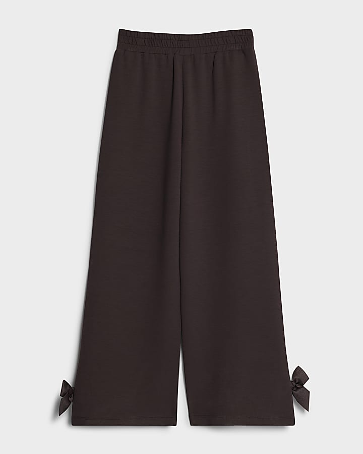 Girls Brown Wide Leg Bow Trousers