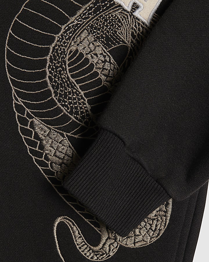 Boys Black Yokosuka Snake Zip Through Hoodie
