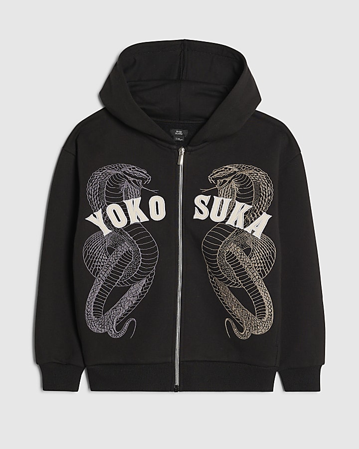 Boys Black Yokosuka Snake Zip Through Hoodie