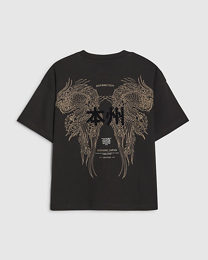 Boys Black Dragon Japanese T-Shirt