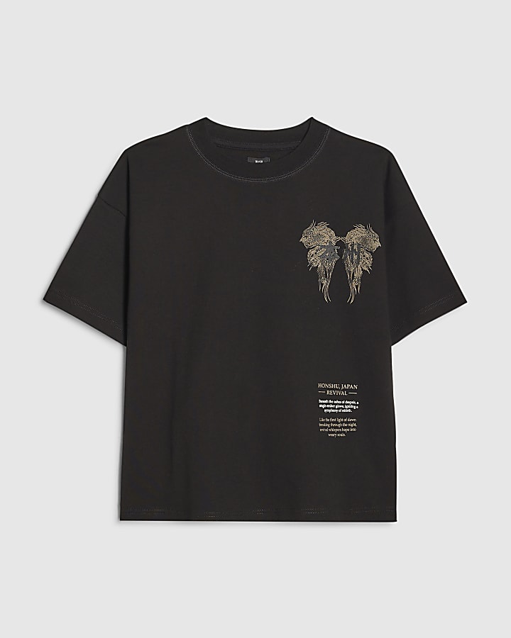 Boys Black Dragon Japanese T-Shirt