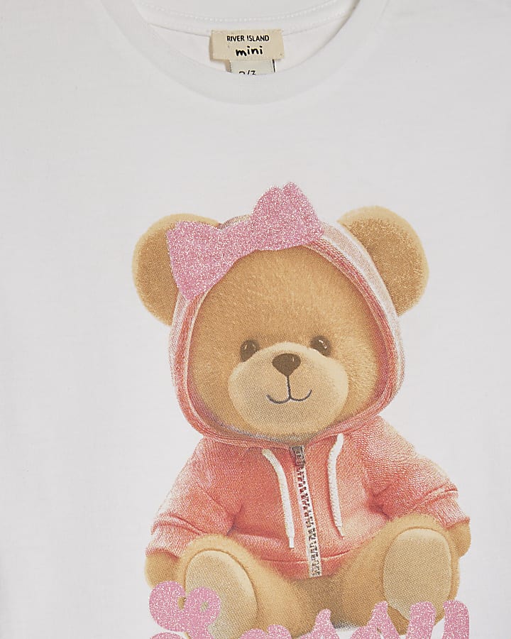 Mini Girls White Sassy Bear T-Shirt Set