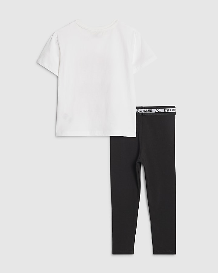 Mini Girls White Christmas Bear T-Shirt Set