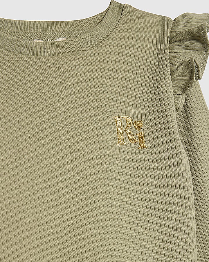 Mini Girls Khaki RI Waist Band Ribbed Set