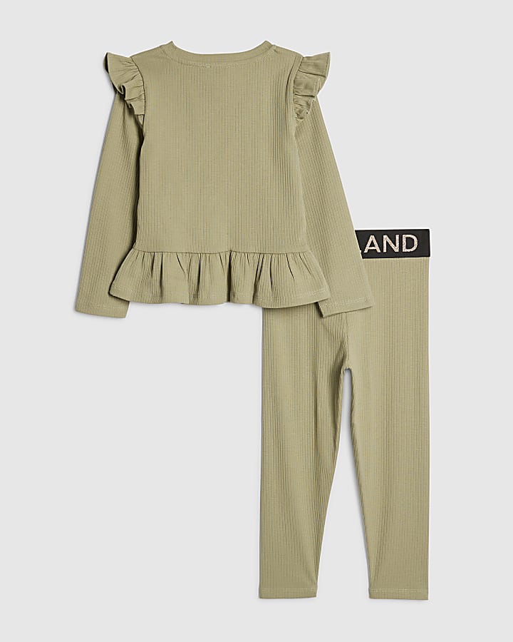 Mini Girls Khaki RI Waist Band Ribbed Set