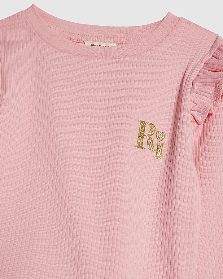 Mini Girls Pink RI Waistband Ribbed Set
