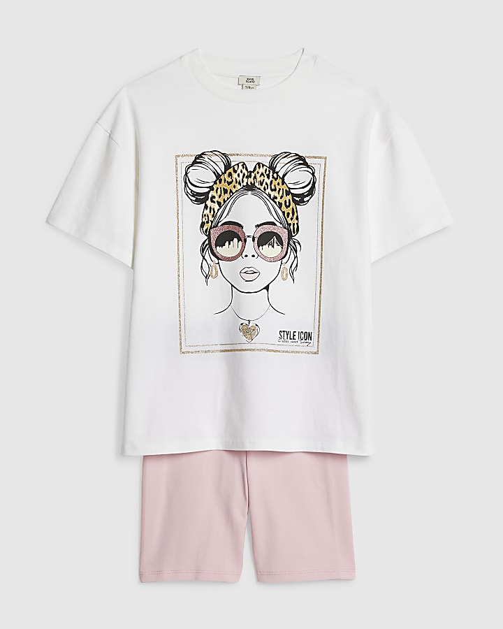 Girls White Girl T-Shirt And Shorts Set