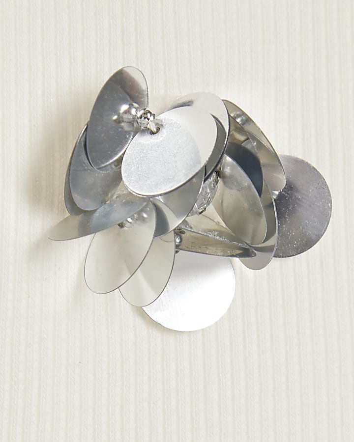 Girls White Sequin Flower T-Shirt