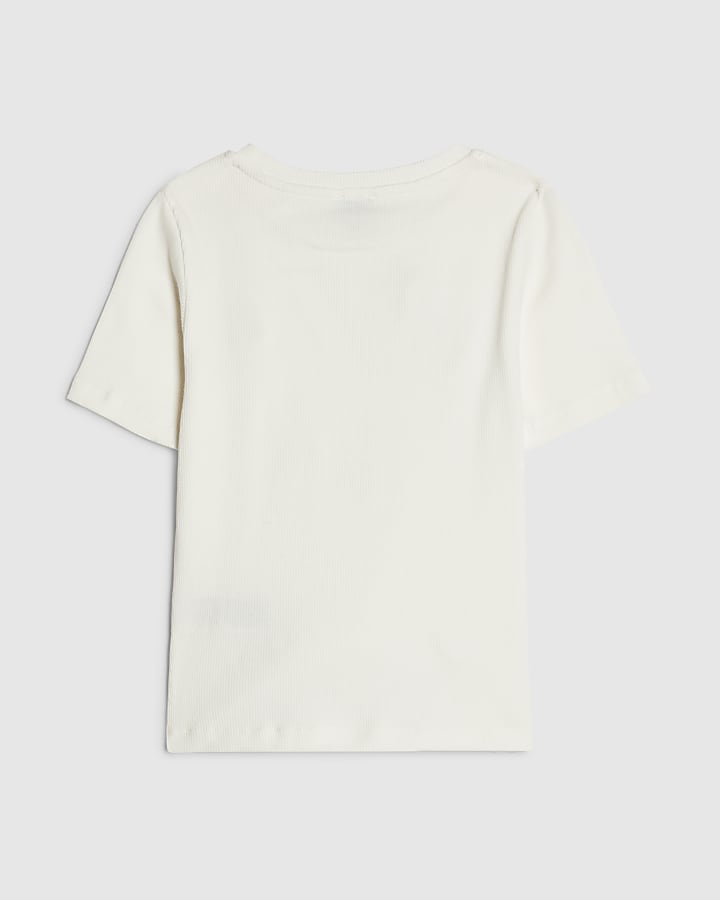 Girls White Sequin Flower T-Shirt